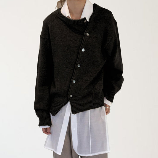 Slant Button Irregular Sweater