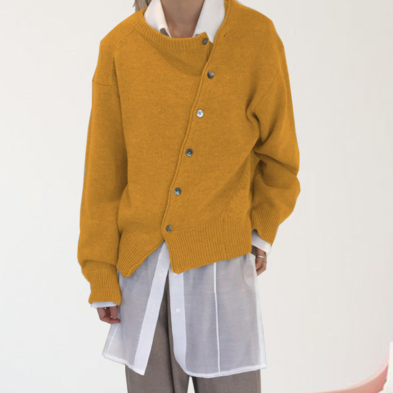 Slant Button Irregular Sweater