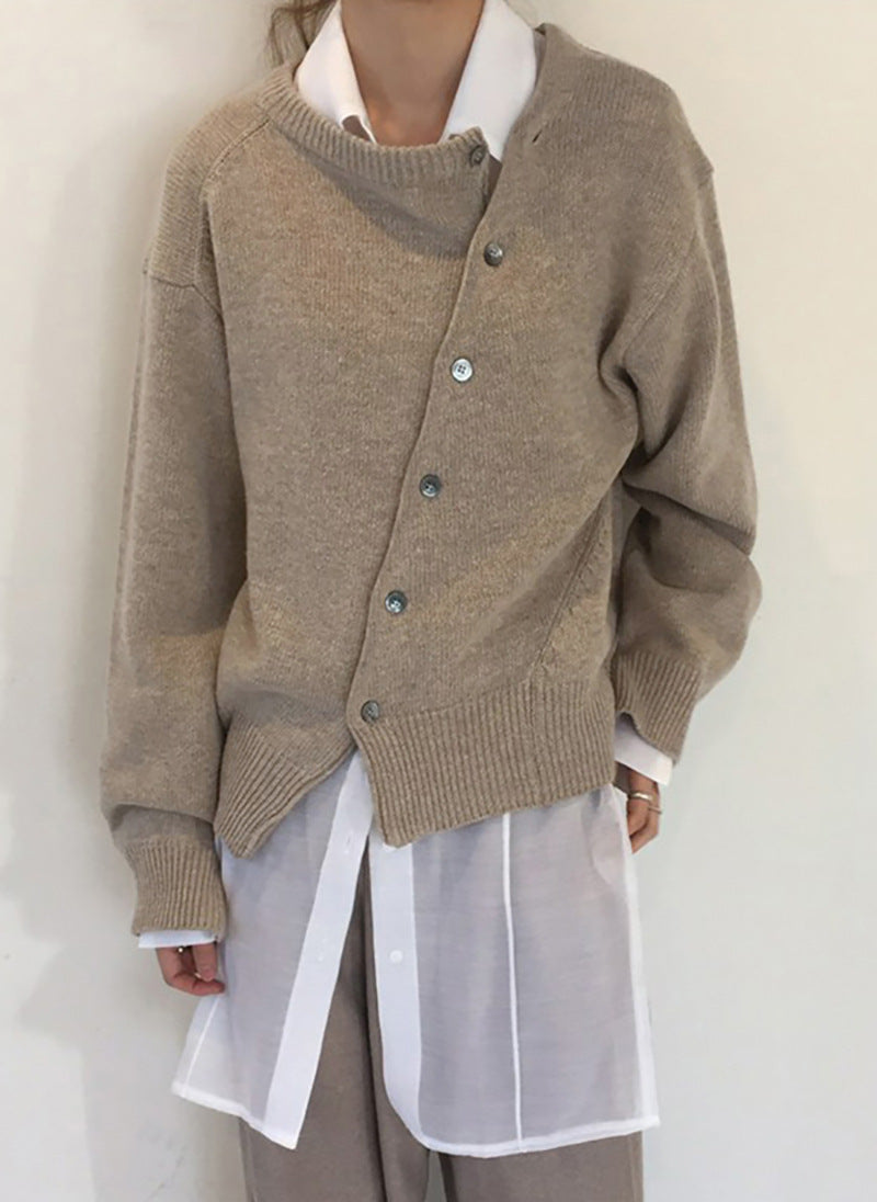 Slant Button Irregular Sweater