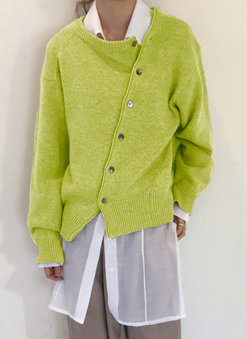 Slant Button Irregular Sweater